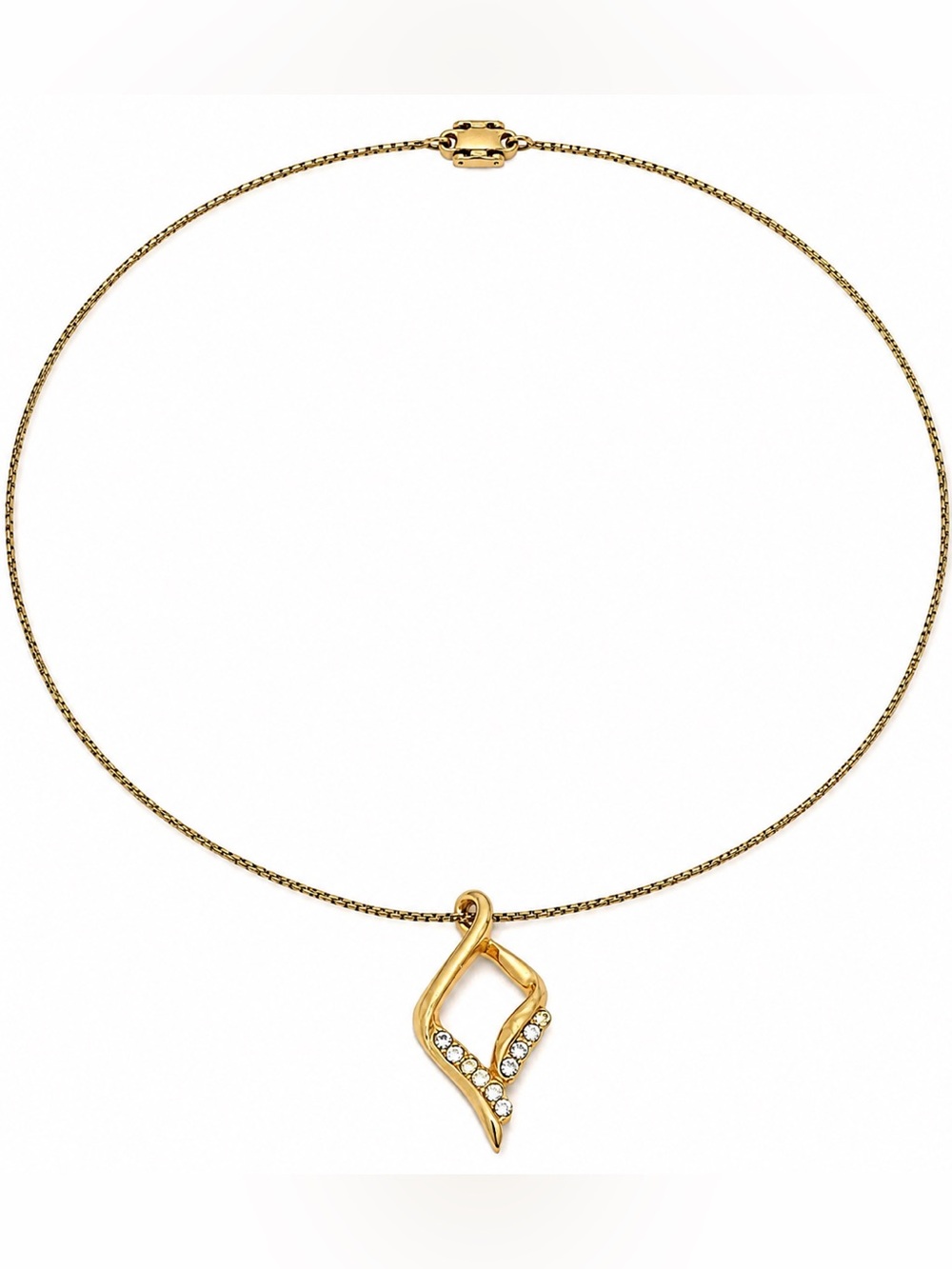 Givenchy Vintage Crystal G Logo Pendant Necklace Gold Tone